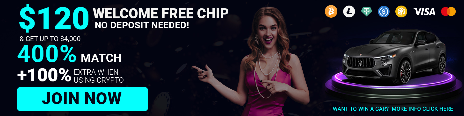 Welcome 120 Free Chip Bonus