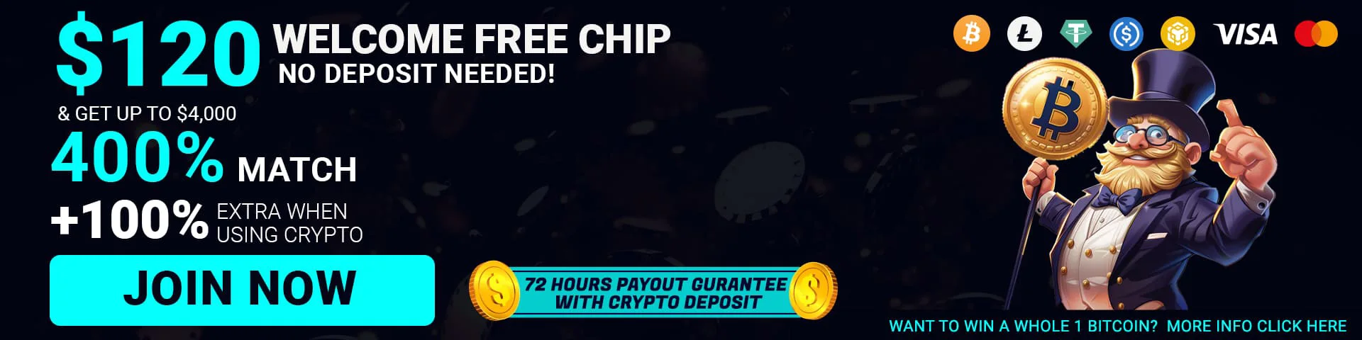 Welcome 120 Free Chip Bonus